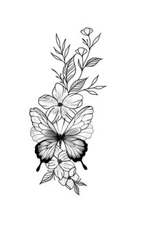 a black and white drawing of some flowers