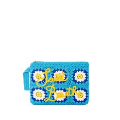 Parisienne handmade crochet pouch bagDaisy embroidery on light blue backgroundYellow Saint Barth embroiderySizes: 20cm x 28cm Blue Embroidered Rectangular Pouch, Crochet Pouch Bag, Daisy Embroidery, Blue Clutch, Crochet Pouch, Light Blue Background, Saint Barth, Boutique Stores, Shopping Sites