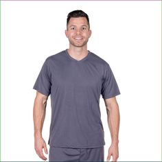 Style #T4912 If you're a man who struggles with annoying and embarrassing night sweats due to illness or temperature irregularity, the Men's Moisture Wicking V-Neck T-Shirt from Cool-jams™ is a great sleep shirt that just may change your sleeping habits. This innovative top has a classic T-shirt shape complete with an attractive V-neck, but unlike your typical T-shirt, it's designed to wick away moisture and leave you feeling cool and dry. The secret is in the silky fabric, which contains Cool-j Mens Undershirts, Comfortable Pajamas, Sleeping Habits, Womens Capris, Mens Pajamas, Pajama Shirt, Crew Neck Shirt, Staple Pieces, Workout Wear