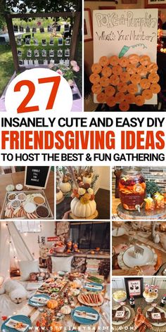 the collage shows many different types of food and decorations for an outdoor party or gathering