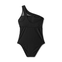 Flaunt your chic swim look with this Mesh Front Asymmetrical One Shoulder One Piece Swimsuit from Shade & Shore™. This one-piece swimsuit features mesh front detailing on the front for a unique touch, while the one-shoulder design elevates the look. Made with a mix of soft and stretchy fabric, this one-shoulder swimsuit offers flexible comfort both in and out of the water. Wear it alone or pair with a sarong to change your beach look in an instant. Stretch Asymmetrical Swimwear For Beach, Asymmetrical Stretch Swimwear For Beach, One-shoulder Nylon Swimwear For Summer, Asymmetrical Swimwear With Lined Body, Asymmetrical Lined Swimwear For Beach, Asymmetrical Lined Swimwear For Swimming, Asymmetrical Fitted Swimwear For Beach Season, Asymmetrical Bodysuit For Beachwear, One Shoulder Nylon Swimwear For Poolside