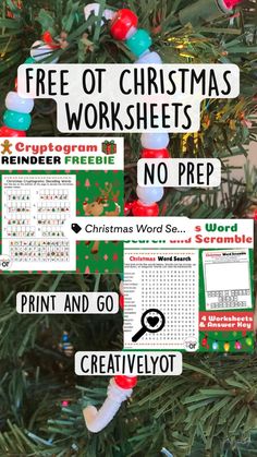 a christmas tree with free printable worksheets on it