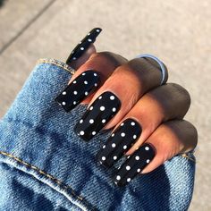 Browse these polka dot nails! Black Nails With White Dots, Nails Dots, Nails Grunge, Polka Dot Nail Designs, Dot Nail Designs, Polka Dot Nail Art, Ten Nails, Black Acrylic Nails, Dot Nail Art