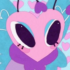 an image of a cartoon character with big eyes and heart shaped hair on her head