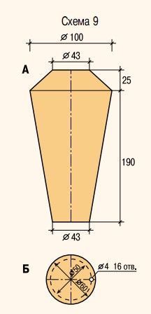 a drawing of a vase with measurements for the top and bottom section, as shown below