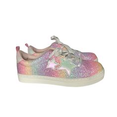 Nwot Wonder Nation Rainbow Glitter Shimmer Metallic Sparkle Lace Up Shoes. Size 6 Youth. Pink Sparkling Sneakers With Round Toe, Rainbow Glitter, Up Shoes, Lace Up Shoes, White Silver, Kid Shoes, Kids Shoes, Kids Shop, Sparkle