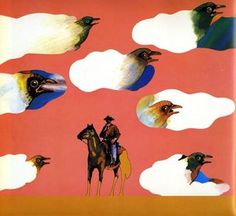 an image of birds and horses in the sky