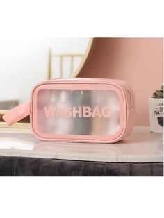 1pc Women Frosted PVC Clear Cosmetic Bag, Transparent Portable Toiletry Pouch Pink    PVC Leather Letter Toiletry Handbag   Luggage & Travel Gear, size features are:Bust: ,Length: ,Sleeve Length: Makeup Storage Solutions, House Aesthetic, Makeup Bag Organization, Holiday Bag, Travel Storage Bag, Toiletry Kit, Waterproof Makeup, Travel Storage, Travel Toiletries