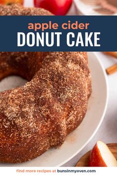 an apple cider donut cake on a white plate