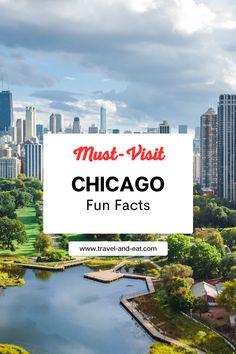 the chicago skyline with text overlay that says must visit chicago fun fact on it