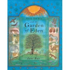 the book cover for adam en eva, with an image of a tree and animals