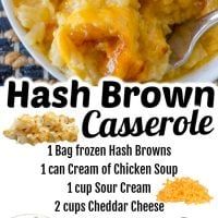 the hash brown casserole recipe is shown in this poster