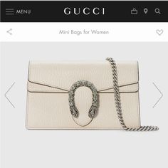 Brand New Never Used Gucci Dionysus Super Mini Bag In White Leather With Dustbag. Textured Resistant Leather Completed With Tiger Head Spur Closure Covered In Crystal Stones. Gorgeous Chain Shoulder Strap And Keychain That Can Be Used For Accessory Or To Attach This Bag To A Separate Larger Bag. White Gucci Shoulder Bag With Chain Strap, White Gucci Bag For Everyday Luxury, Elegant Gucci Bag With Chain Strap, Elegant Gucci Clutch Shoulder Bag, Gucci Dionysus Super Mini, Dionysus Super Mini Bag, Tiger Head, Crystal Stones, Large Bag