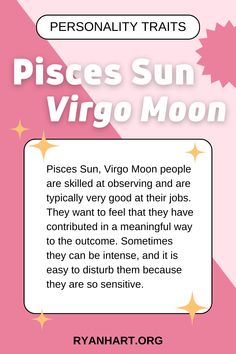 a pink background with the words pisces sun, virgo moon