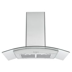 a stainless steel and glass range hood on an isolated white background with no people around it