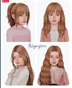 four different views of a girl with long hair