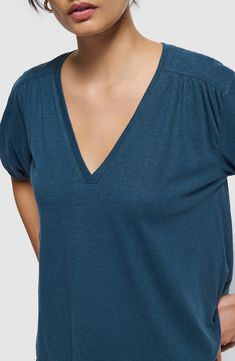 Get comfortable in this floaty pima-cotton-and-hemp top that's framed by puff sleeves and finished with a curved hem. 25" length V-neck Elbow-length sleeves Curved hem 75% pima cotton, 25% hemp Machine wash, tumble dry Made in Peru Casual V-neck Puff Sleeve Top For Daywear, Casual Puff Sleeve Loungewear Tops, Casual Puff Sleeve Tops For Loungewear, Casual V-neck Puff Sleeve Top, Short Sleeve Viscose Tops For Loungewear, Viscose Short Sleeve Tops For Loungewear, Casual Cotton V-neck Puff Sleeve Top, Effortless Relaxed Fit Viscose Top, Casual Modal Tops For Daywear