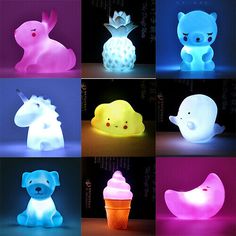 the light up animals have been placed in different colors and shapes, including one with an ice cream cone