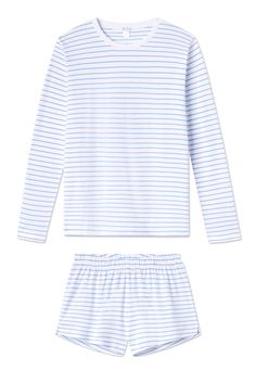 Pima Long-Short Weekend Set in Baltic Blue Stripe Print Fresh Pajamas, Lake Pjs, Summer Comfy Outfit, Womens Long Shorts, Lake Pajamas, Cute Pajama Sets, Cotton Pajamas, Chill Fits, Cute Pajamas