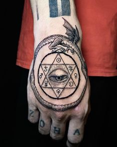 a man's hand with an all seeing eye tattoo on it