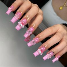 Hello Kitty Y2k, Nails Design With Rhinestones, Y2k Nails, Gel Nail Designs, Unique Nails, Dream Nails