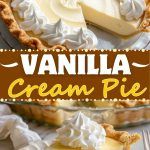 vanilla cream pie with whipped cream on top and the title overlay reads vanilla cream pie