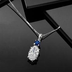 Ross-Simons - 2.00ct Lab Grown Diamond Pendant Necklace, .30ct Sapphire in 14kt White Gold. An RS exclusive. Treat yourself to a unique blend of lab-grown diamonds and mined precious gemstones at an incredible value. Our dazzling pendant necklace features a scintillating 2.00 carat oval lab-grown diamond topped by a beautiful blue .30 carat round sapphire. Finely crafted in polished 14kt white gold and suspended from a sleek box chain that adjusts from 22" to choker length. Lab-grown diamonds ar Necklace Sapphire, Diamond Top, Round Sapphire, Diamond Pendant Necklace, Precious Gemstones, Box Chain, Diamond Pendant, Beautiful Blue, Lab Grown