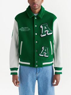 Find AXEL ARIGATO Iusion Varsity Jacket on Editorialist. green/white wool logo patch to the front logo patch to the rear embroidered logo at the chest spread collar front button fastening long sleeves two side slash pockets striped ribbed trim straight hem We've partnered with Good On You — an independent agency that rates how brands perform in relation to their impact on the planet, people and animals, with a multi-criteria rating simplified to a five points scale. In order to be awarded our conscious label, larger brands need to score a minimum of four out of five ('Good'), while smaller brands must score at least three out of five ('It's A Start'). This item comes from a brand rated three out of five ('It's A Start') by Good on You at the time it was added on FARFETCH. Please note, this Clean Fashion, Mens Outdoor Jackets, Axel Arigato, Cool Outfits For Men, Baseball Jacket, Green Jacket, Green And White, Custom Clothes, The Borrowers