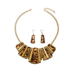 Material: Alloy Color: Leopard Print Earrings and Necklace Set Fashion Element: Beast Pattern Style: Personality Trendy Brown Jewelry For Party, Trendy Brown Metal Necklace, Luxury Bohemian Brown Necklace, Trendy Leopard Print Dangle Jewelry, Vintage Gold-tone Multi-strand Necklaces, Leopard Necklace, Earrings And Necklace Set, Vintage Leopard, Tiger Necklace Pendants