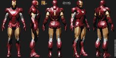 the iron man suit is shown in three different views, including an upper half and lower half