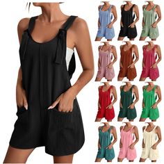 PRICES MAY VARY. 🏝️Material: Adjustable strap summer jumpsuit made of 95%Polyester 5% Spandex. The fabric is soft and comfortable, stretchy, lightweight and breathable. 🏝️Design: Loose fit overalls for women, fashionable pants,baggy style, v-neck design, tie knot jumpsuits,sleeveless rompers ,casual summer outfits, with two sides pockets,solid color,standard size,suit for summer vacation, makes you look very chic. 🏝️Occasion: Baggy overalls jumpers with pockets is suitable for casual, daily l Cheap Jumpsuits And Rompers With Spaghetti Straps And Pockets, Cheap Black Jumpsuits And Rompers For Vacation, Cheap Women's Spaghetti Strap Jumpsuits And Rompers, Cheap V-neck Jumpsuits And Rompers For Vacation, Cheap Sleeveless Jumpsuits And Rompers With Buttons, Cheap V-neck Jumpsuits And Rompers With Pockets, Affordable Purple Casual Jumpsuits And Rompers, Cheap Medium Wash Jumpsuits And Rompers With Button Closure, Cheap Short Sleeve Onesie For Spring