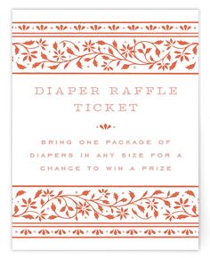 the diaper raffle ticket is shown in red and white with an orange border