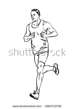 black and white drawing of a man running in a race or marathon line art style