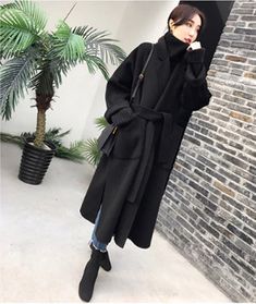 Black Wrap Coat, Long Winter Coats, Work Place, Wrap Coat, Long Winter, Woolen Coat, Cotton Wool, Long Black, Winter Coat