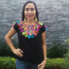 Beautiful colorful Hand Embroidered Mexican Flower Shirt made in Chiapas, Mexico. Cotton Shirt can be machine washed in cold water, hang to dry and warm iron. Each shirt is hand embroidered and flower will vary but each one is beautiful and unique Any questions please feel free to contact me DOES NOT INCLUDE THE BELT Embroidered Summer Festive Shirt, Summer Festive Embroidered Shirt, Festival Embroidered Multicolor Top, Traditional Multicolor Embroidered Top For Fiesta, Summer Embroidered Multicolor Shirt, Casual Blouse With Multicolor Resham Embroidery, Traditional Shirt With Multicolor Floral Embroidery, Traditional Embroidered Summer T-shirt, Traditional Multicolor Short Sleeve Tops