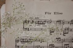 an old sheet with music notes and flowers