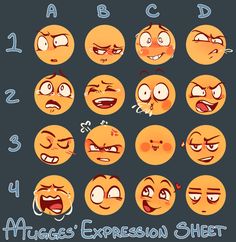 an animated expression sheet with many different expressions