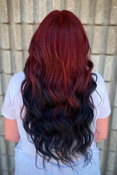 Burgundy To Black Ombre Hair, Red And Black Bayalage, Red On Top Black On Bottom Hair, Red N Black Hair, Red Hair With Black Ends, Red To Black Hair, Black And Red Ombre Hair, Black Hair Red Tips, Red Hair Fade