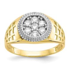 10k & Rhodium Men's CZ Cluster Ring - Seattle Gold Grillz Yellow Rings, Fine Ring, Gold Band Ring, Cz Ring, Men's Ring, Size 10 Rings, Types Of Rings, Cz Stone, Cluster Ring