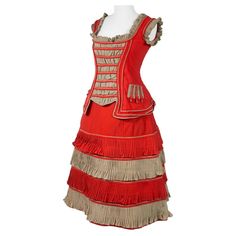 An Historical Circus, Fancy or Memorial Dress in Scarlet Challis USA Circa 1890 For Sale at 1stDibs | 1890 circus, 1890 dresses, circus formal dress 1890 Dress, Circus Dress, Vermilion Red, Jeanne Lanvin, Slim Aarons, Color Crema, Girls 16, Orange And Turquoise, Red And Grey