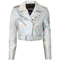 Holographic Jacket, Jackets Cropped, Silver Jacket, Catty Noir, White Leather Jacket