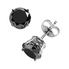 These black diamond solitaire earrings will add dramatic beauty to any ensemble.Earring Details: Diameter: 6-mm Backing: post Metal: rhodium-plated 10k white goldDiamond Details: Carat total weight: 2 Cut: round Color: black Setting: prongImage(s) may be enlarged to show detail.Diamond weights are approximate. Diamond total weights may vary between .01 and .08 ct. Some diamonds have fewer than 17 facets.Please note, due to the high value of this item, a signature may be required upon delivery.Ge Bead Cuff Bracelet, Black Diamond Earrings Studs, Black Diamond Solitaire, Black Diamond Studs, Diamond Solitaire Earrings, Black Diamond Earrings, Post Metal, Solitaire Earrings, Beaded Cuff Bracelet