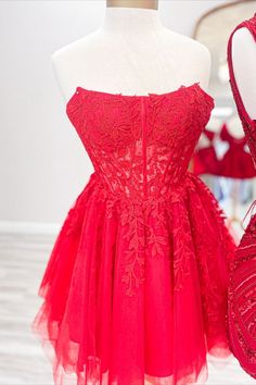 Strapless Red Appliques A-Line Homecoming Dress Hot Pink Homecoming, Hot Pink Homecoming Dress, Pink Homecoming, Hoco Dress, Winter Formal Dresses, Pink Homecoming Dress, Junior Prom Dresses, Short Party Dress, A Line Shorts