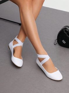 Blanco Elegante,De moda Collar   Liso BAILARINAS Embellished Plain White Shoe, Flat White Shoes, Comfortable Wedding Shoes Flats, Plain White Shoes, Deb Dress, Wedding Ballet Flats, White Ballet Flats, Church's Shoes