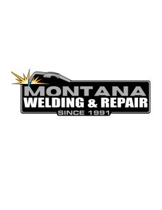 the logo for montana welding repair and repair, including an image of a car with flames coming