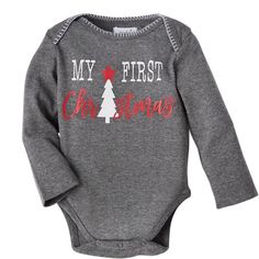 My First Christmas Onesie - Size 0 - 6 Months - Soft Grey Cotton, Featuring Blanket Stitch Detailing And Inner Leg Snap Closure. Mud Pie Christmas, First Christmas Onesie, Pie Christmas, My First Christmas Outfit, Sport Casual Outfit, Baby Boy Christmas Outfit, Trendy Baby Boy Clothes, Toddler Christmas Dress, Christmas Bodysuit