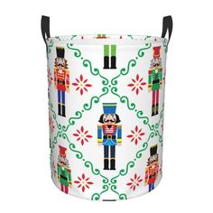 a white bucket with nutcrackers on it