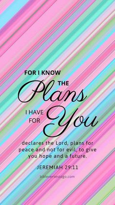 a pink and blue striped background with the words for i know the plans for you