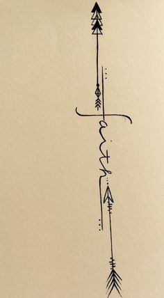 an arrow tattoo on the side of a white paper with black writing and arrows in it