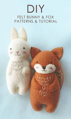 two stuffed animals sitting next to each other on top of a white surface with the words diy written above them